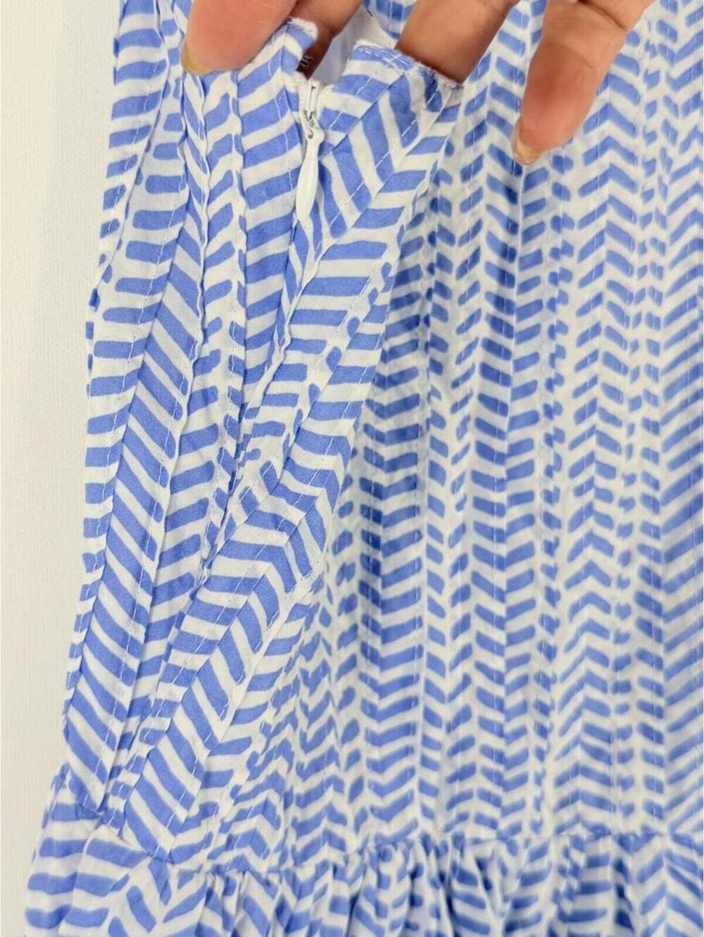 Vineyard Vines Bayside Blue Chevron Fringe Pintuck Dress Sleeveless Cotton XS - Picture 6 of 6